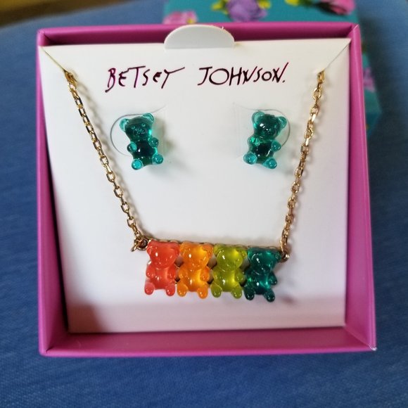🧸💜💚Betsey Johnson Colorful Gummy Bear Necklace & Earrings - NWT&B💚💜🧸 - Picture 5 of 5